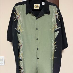 Pussers of West Indies men’s XL collar button-up SS shirt black/green 100% silk